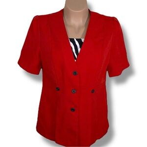 Vintage 80s Era ISB Size 16 Red Black White Zebra Button Up Short Sleeve Blazer